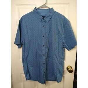 Prana Men's XL Blue Diamond S/S Collared Button Shirt Preppy Business Casual